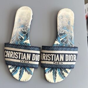 Dior Navy and Cream Patterned Slides